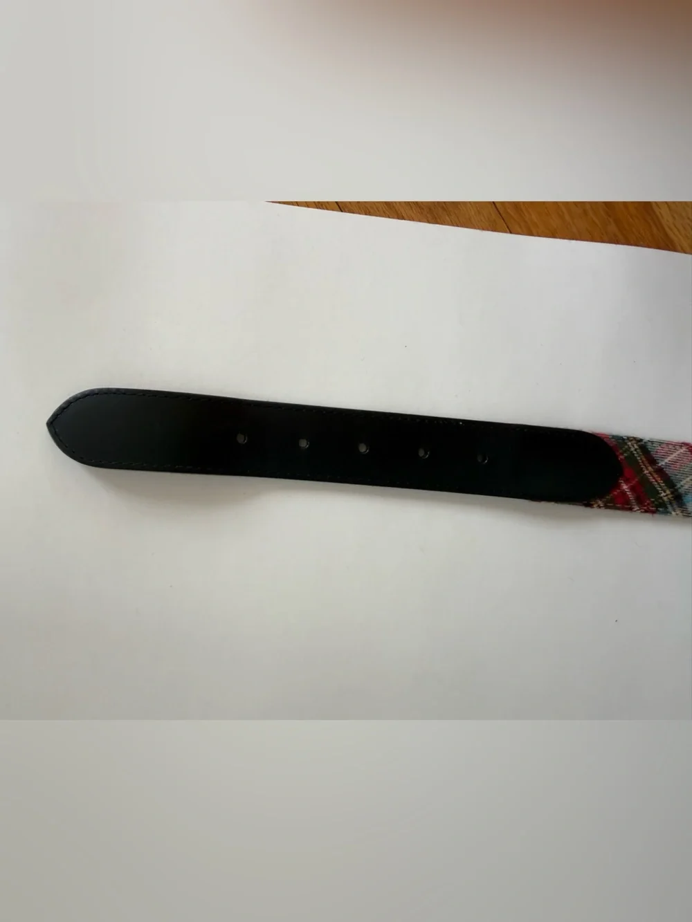 L.L.Bean Stewart Tartan Plaid with Black Leather Club Belt Medium USA Made